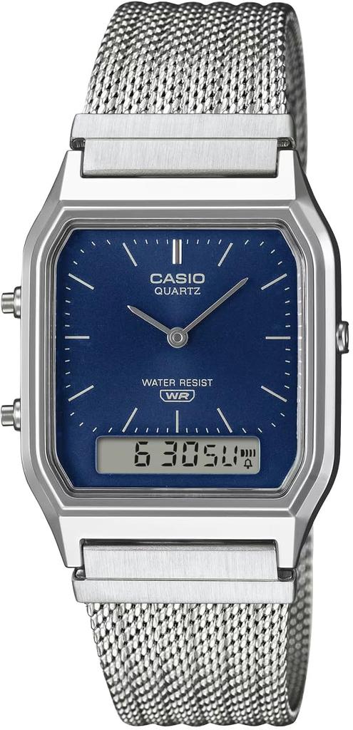 CASIO ANA-DIGI Vintage Series AQ-230EM-2A Mesh Metal Band Unisex Dual Time Navy