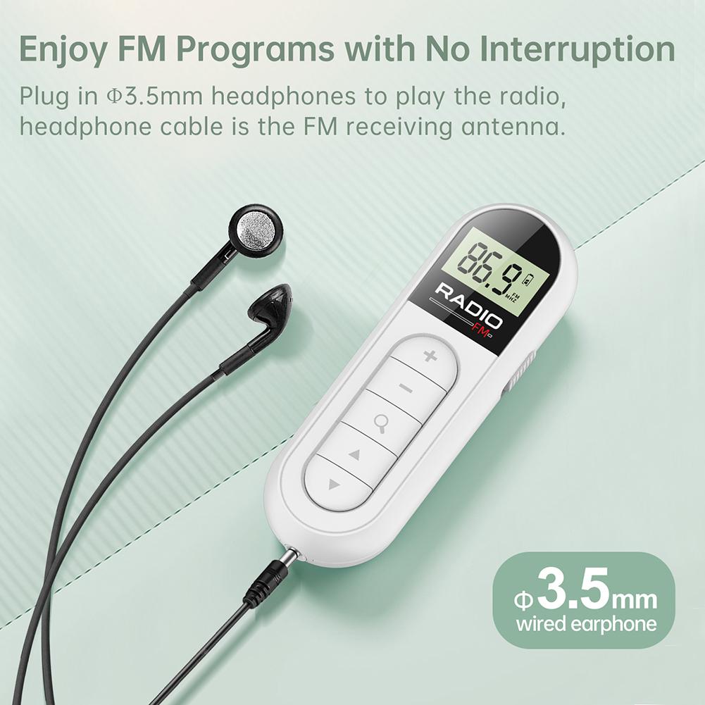 Mini Pocket FM Radio 76-108MHZ Clip Small Radio Rechargeable Walkman Radio 3.5mm Headphone Jack Type-c Charging Backlight Radio