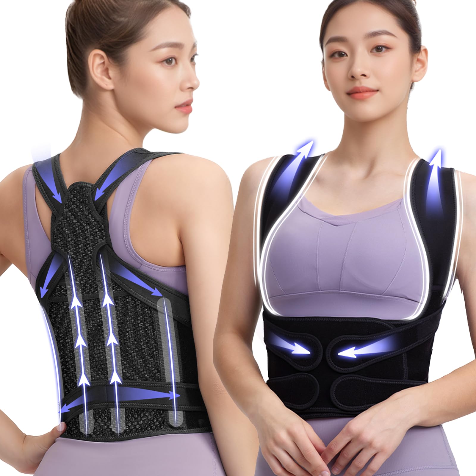 

FHOCSLO Posture Support Corrects Back and Prevents Curved Easy to Put On and Take Prevents Underarm Unisex Belt, Shoulders, Back, Sweat-Wicking, чёрный