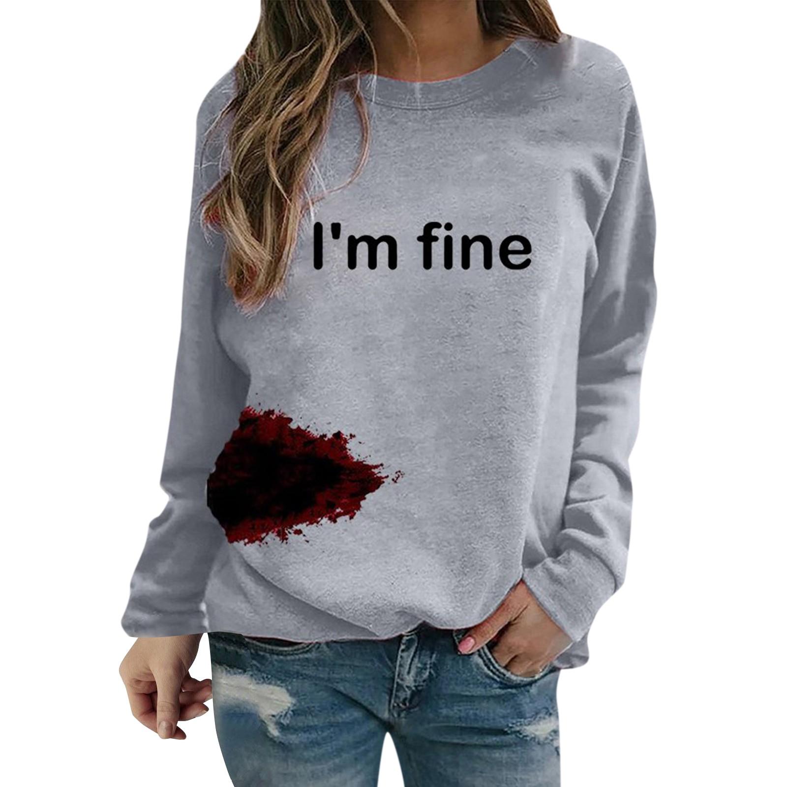 

Женская толстовка с круглым вырезом и узором «кровь» с длинными рукавами I m Fine, легкие толстовки с капюшоном для женщин, женская мода на молнии XL