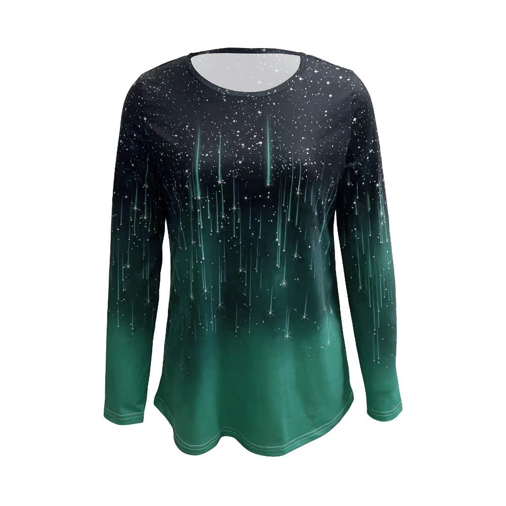 Spring and Autumn Round Neck 3D Starry Sky Printed Top Fashionable Casual Long Sleeved Women's T-shirts