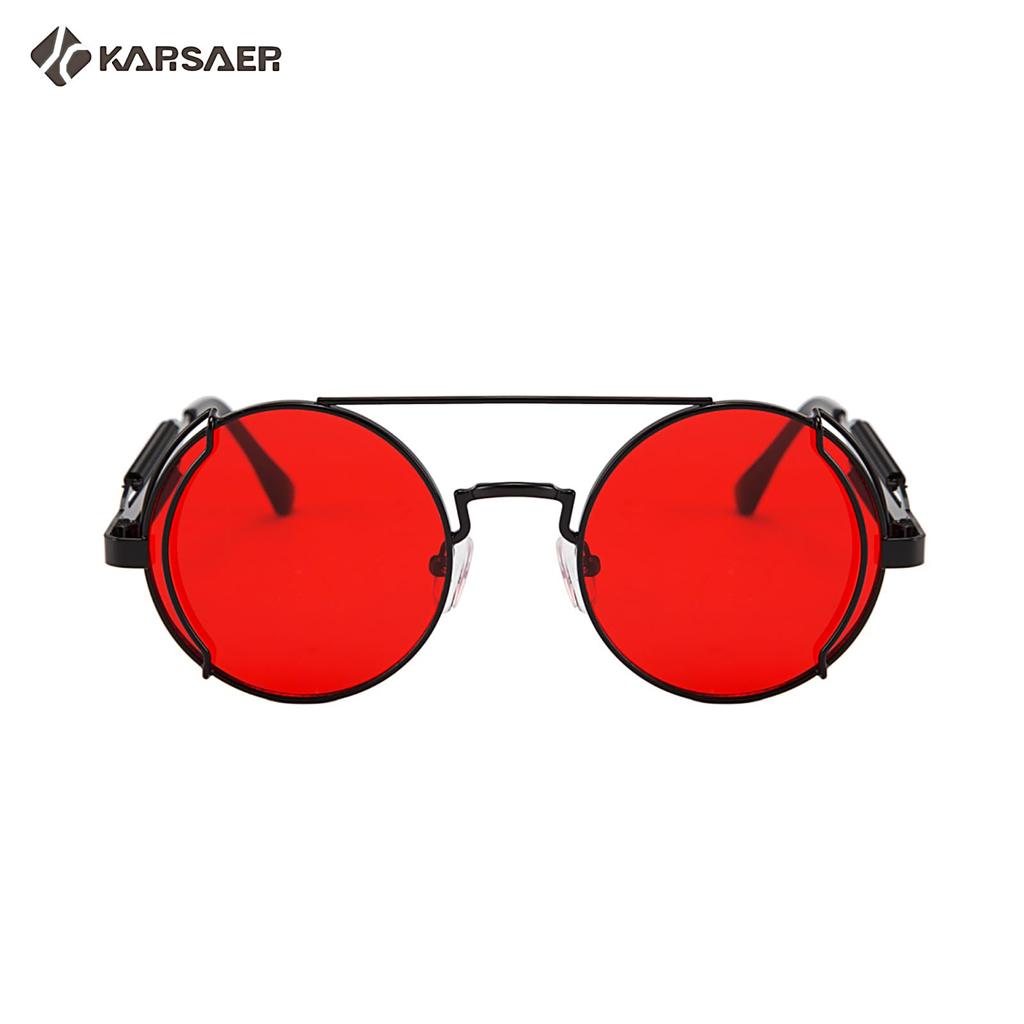 Steampunk Sunglasses Round UV Protection Hippie Glasses Retro Round Metal Frame UV400 Stylish B7029 [Karsaer] Women's Men's