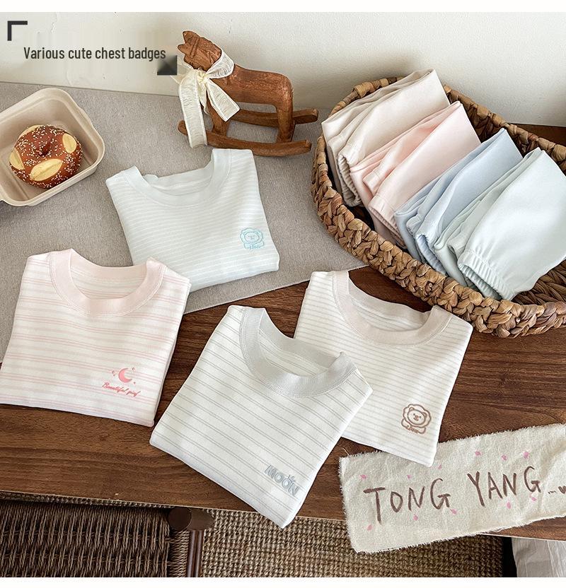 Children's Striped Velvet Warm Homewear Set: Boys' & Girls' Autumn Long Johns & Underwear, Lycra Two-Piece.