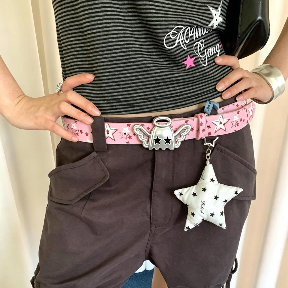 PU Leather Strap Women Waist Belt Pink Bow Decor Decorative Jean Belt Mini Skirt Styling