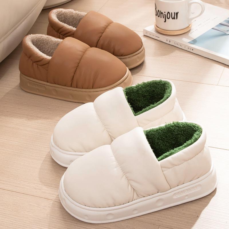 Waterproof Cotton Slippers Women's Winter New Couple Indoor Home Non-slip Warm Thick Bottom Outer Wear Cotton Drag Men