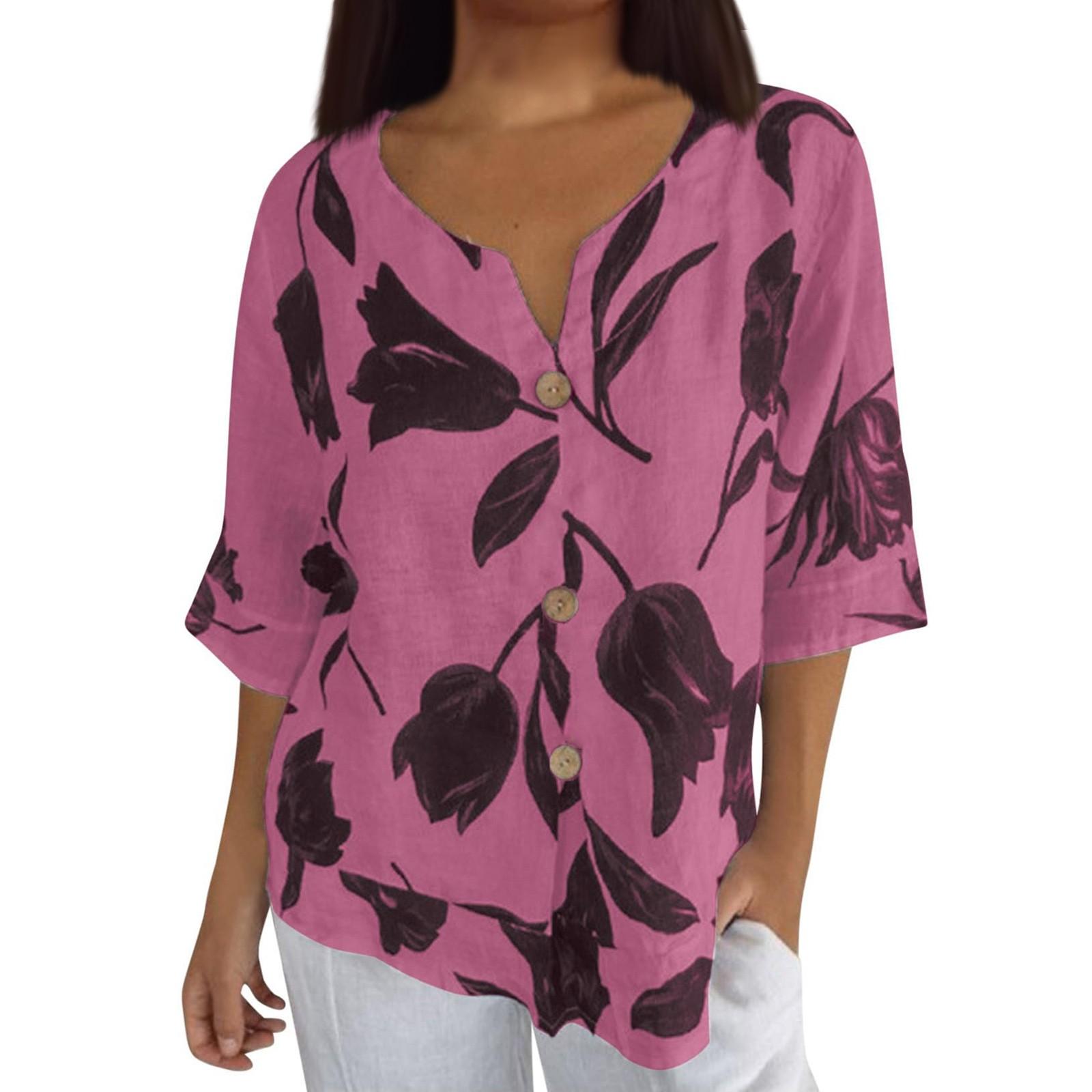 

Повседневная женская рубашка-пуловер с цветочным V-образным вырезом и короткими рукавами XXXXXL красный