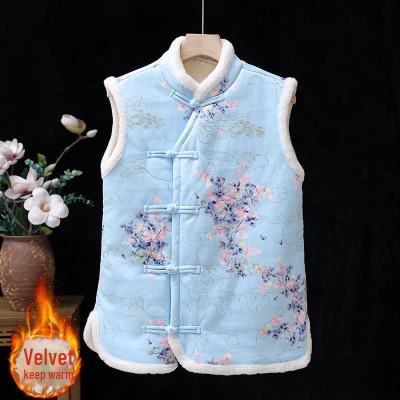 Midlife Women's Fashionable Floral Winter Vest - Cozy, Thick, Velvet-Lined Cardigan for Women Aged 60+