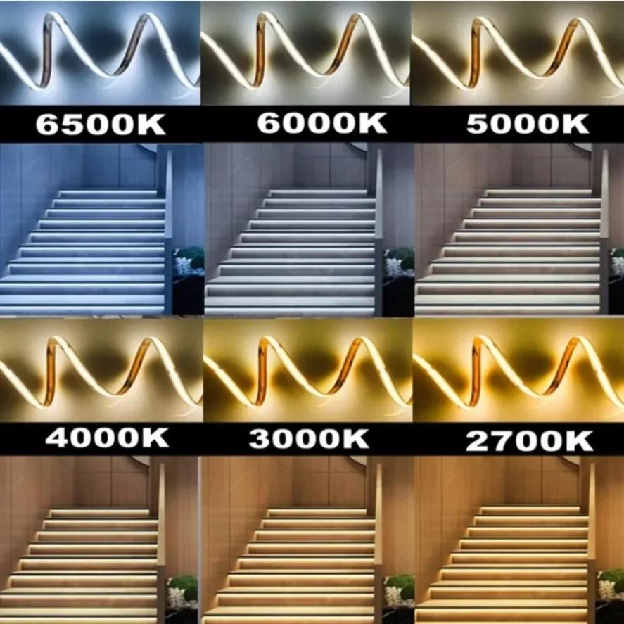 Dimmbare 3-Farben CCT COB LED-Streifenleuchte 24V 8mm 10mm Breite 2700K bis 6500K Farbwechselndes LED-Band Linear Doppelfarbe RA90