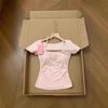 Pure desire style pink fake two-piece neck strap short-sleeved t-shirt women's summer slim-fit pleated waist short top