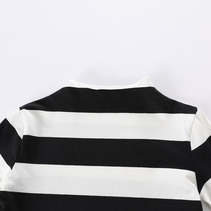 Mengtejiao Girl's Striped Long-Sleeve Denim Overalls 2-Piece Set