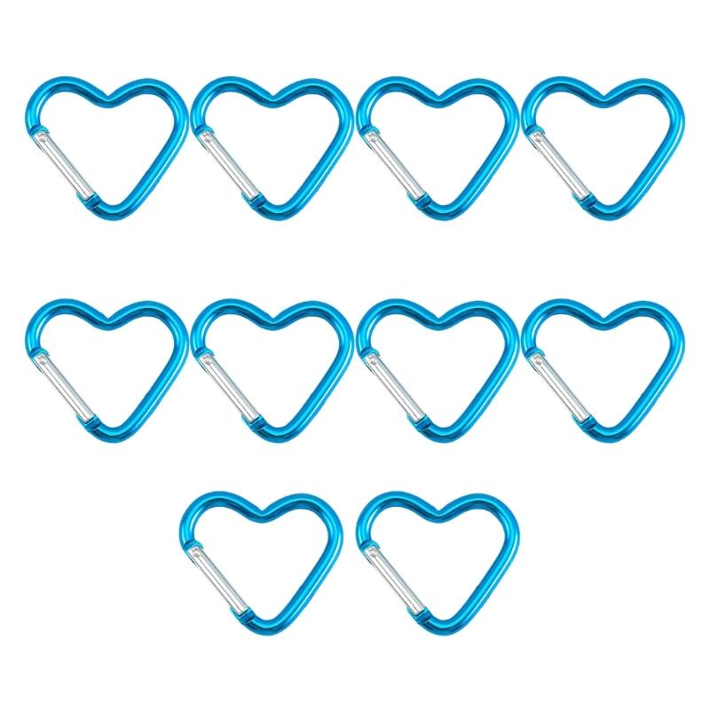 Pack of 10 Heart Shaped Metal Carabiner Keychain Accessory Portable for Outdoor Climbing and Camping Keyring Hook