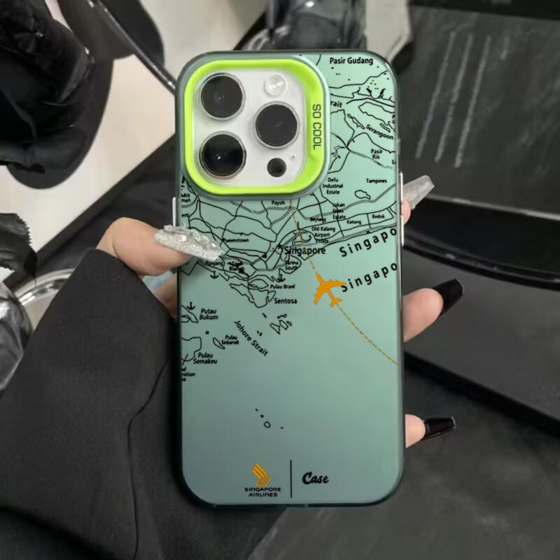 Travel-Inspired Airplane Route Design Electroplate Silver Phone Case For iPhone 16 15 14 13 12 11 Pro Max 7 8 Plus XS XR X Cover