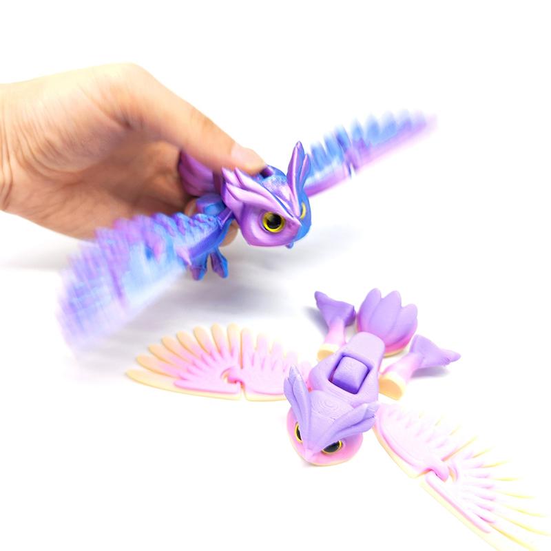 3D Printed Flying Owl Toy:Lifelike Desk Decor with Movable Wings for Realistic Soaring - Educational Gift