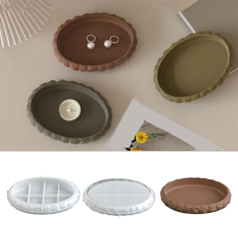 Oval Shape Rock Texture Mirror Surfaces Silicone Mold For Tray Dish Crafting Making Resin Jewelry Organiser Mould