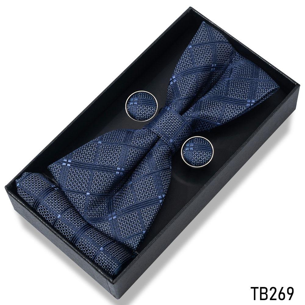 Classic Bowtie Bow Ties for Mens Butterfly Bowknot Pocket Square Cufflinks Suit Set Bussiness Accessories