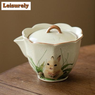 100ml Carino Coniglio Fiore Bocca Gaiwan Giallo Riso Forno Ru Presa a Mano Zuppiera da Tè Coperchio per Infusore da Tè Collezione Articoli da Tè Regali