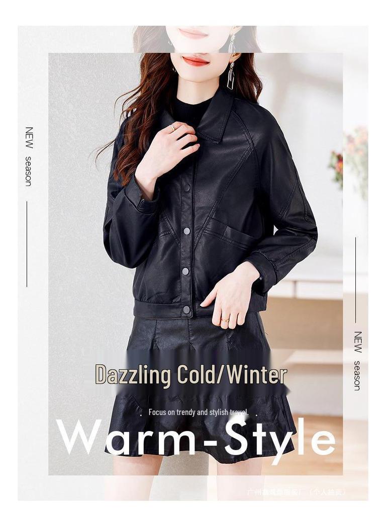 2025 Herbst/Winter Damen Trendige Kurze Schafslederjacke