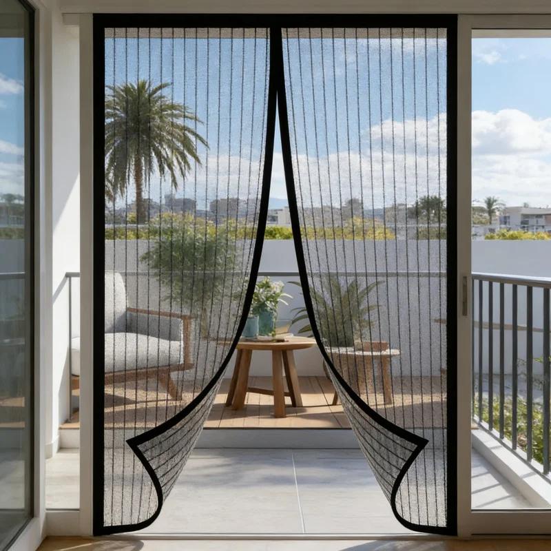 Magnetic Door Curtain, Auto Closing Ventilated Screen, Easy Installation with Adhesive Strips, Pet Friendly Insect Proof