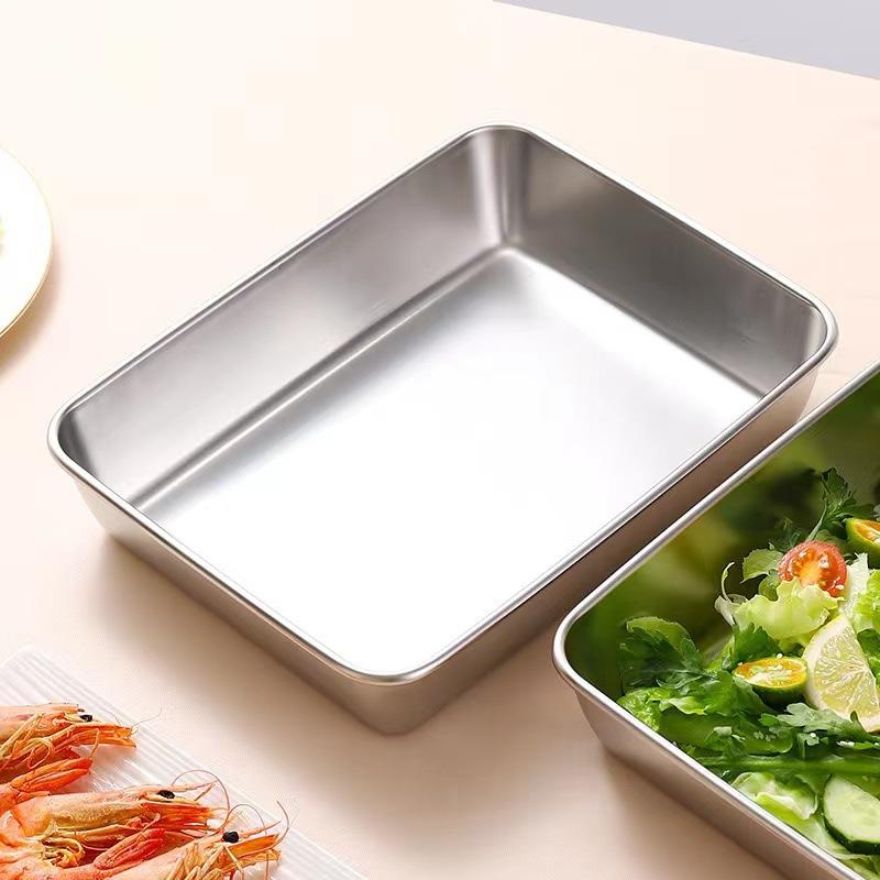 3pcs Stainless Steel Fruit Tray Lunch Box Home Food Storage Container Rectangle Dish with Cover Noodles Thick Food Container