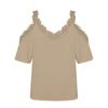 Women's Fashion V-Neck Splicing Lace Suspenders Hollow Loose Short-Sleeved Tops