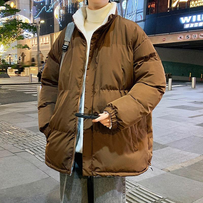 Простая двусторонняя утепленная куртка, зимняя бархатная и утолщенная мальчишеская утепленная куртка, молодежная куртка с лацканами, утепленная куртка. M темно-коричневого