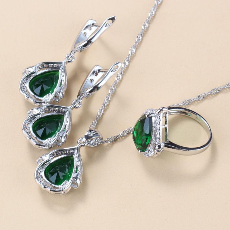 Water Drop Jewelry Sets With Green Cubic Zirconia Bridal Necklace And Earrings For Women Wedding Accessory