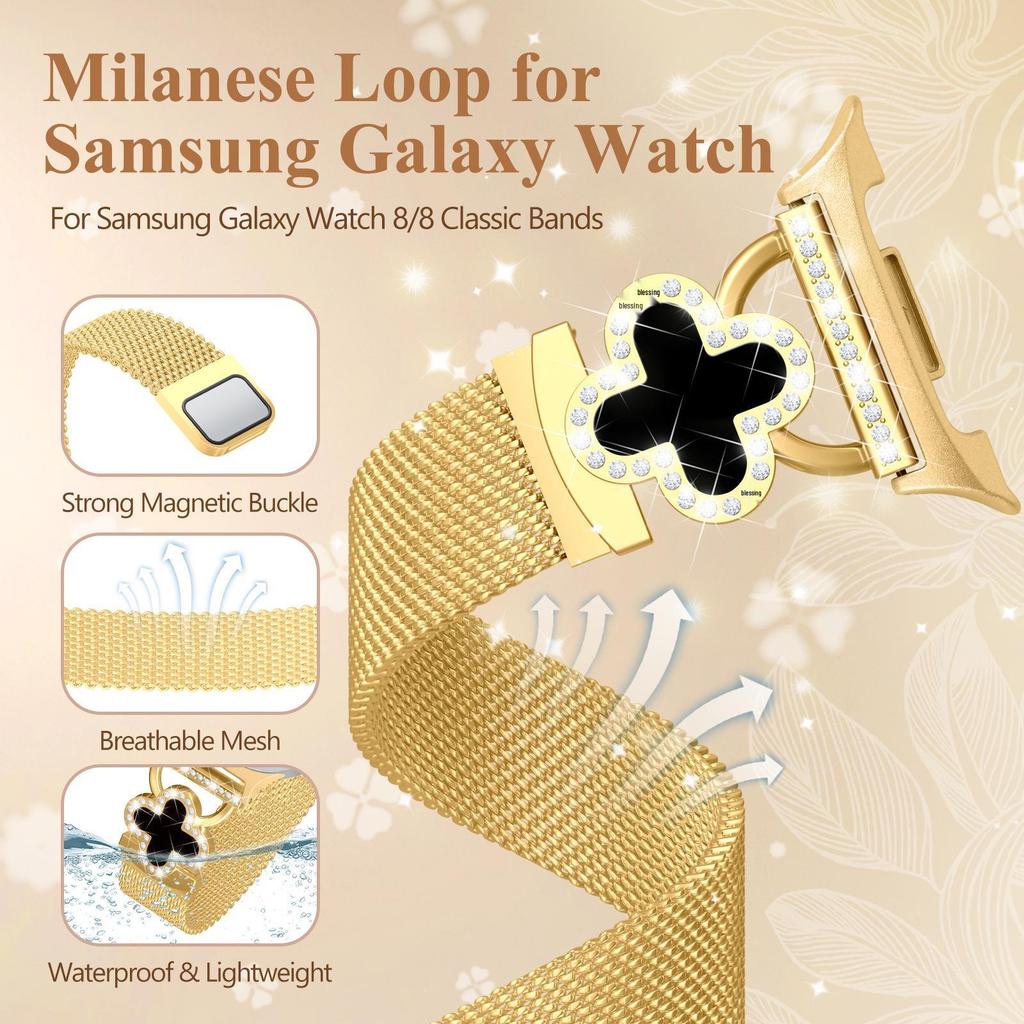 Cinturino Universale per Samsung Watch8 con Quadrifoglio e Fibbia Magnetica Milanesee