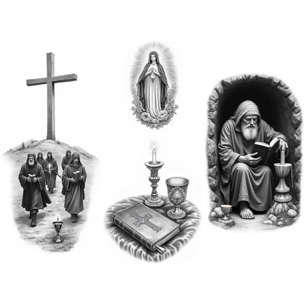 3pcs Temporary Tattoo Black And Grey Realism Praying Woman Book Virgin Mary For Arms Men Thighs