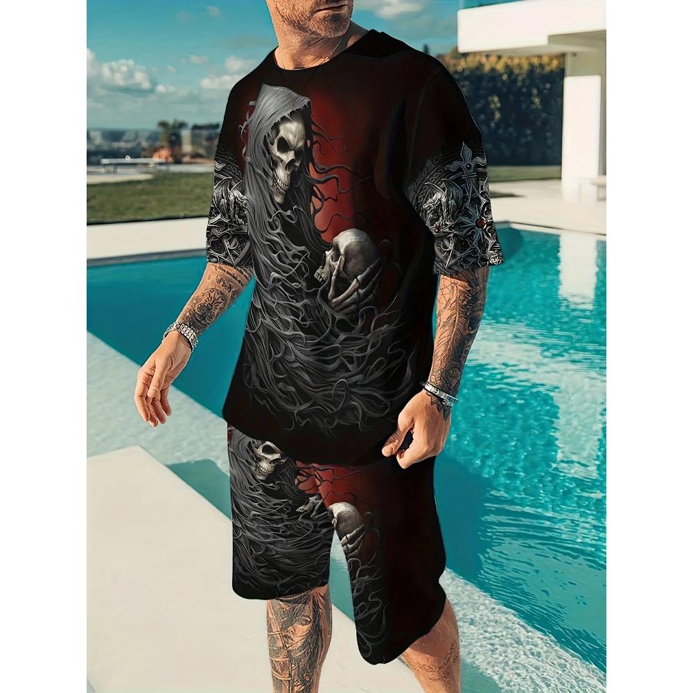 Goth Horror Skull 3D Print Punk T-Shirt Shorts 2 Piece Hip Hop Men Women's Fashion Streetwear Casual T-Shirt O-Neck Hot-selling