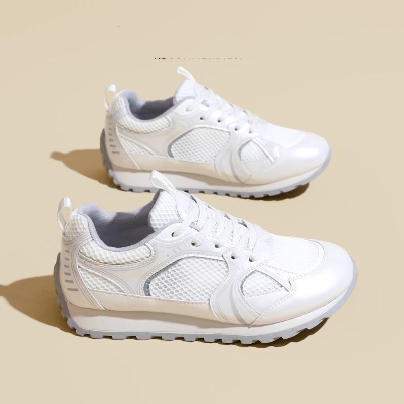 Damen Frühling und Sommer Neue Plateau Sport Freizeit Netz Atmungsaktiv und Bequem Silberne Laufschuhe