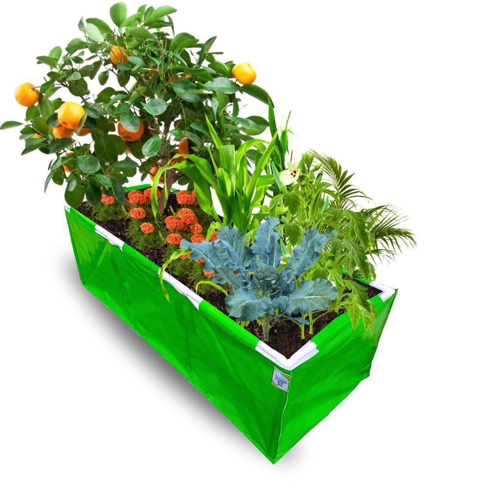 Rectangle Grow Bag with Supporting PVC Pipes for Home & Terrace Garden | Premium HDPE 350 GSM Raised Bed Plant Bag Planter (Pack of 1)