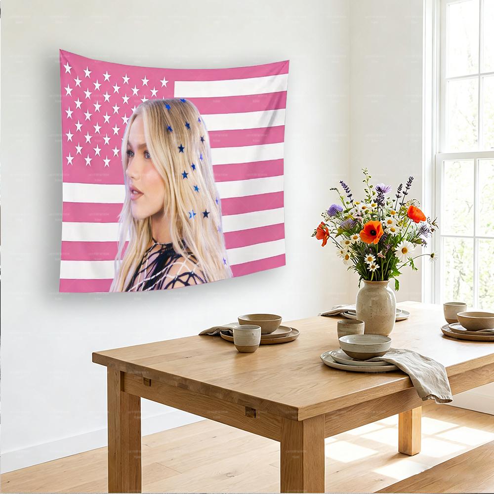 1 stuks Freya Skye Amerikaanse Vlag Wandkleed, Polyester Wanddecoratie voor Slaapkamer Decoratie, Feest Achtergrond, Kamer Decoratie & Fan Cadeau