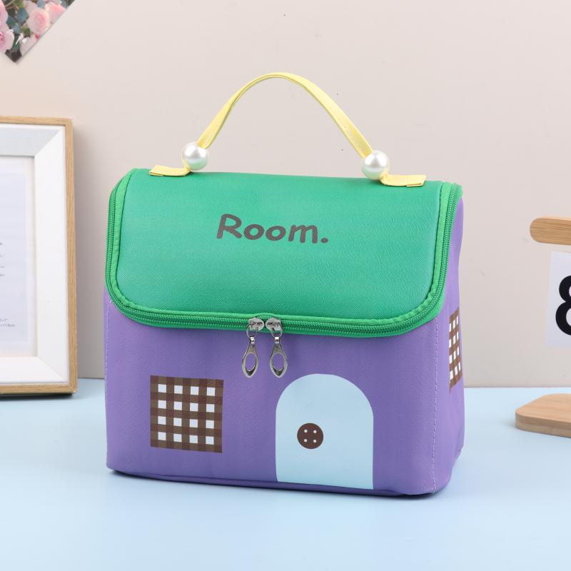 1 Pcs Dopamine Color Cute House Shape Makeup Bag Large Capacity Portable Makeup Storage Bag Cartoon Makeup Handbag