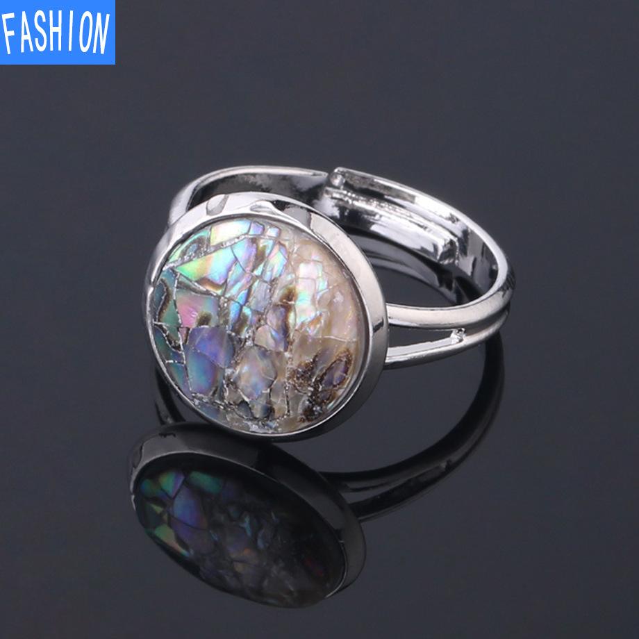 

Регулируемое кольцо из натуральной ракушки, круглое граненое белое морское ушко, подарок для женщин разноцветный