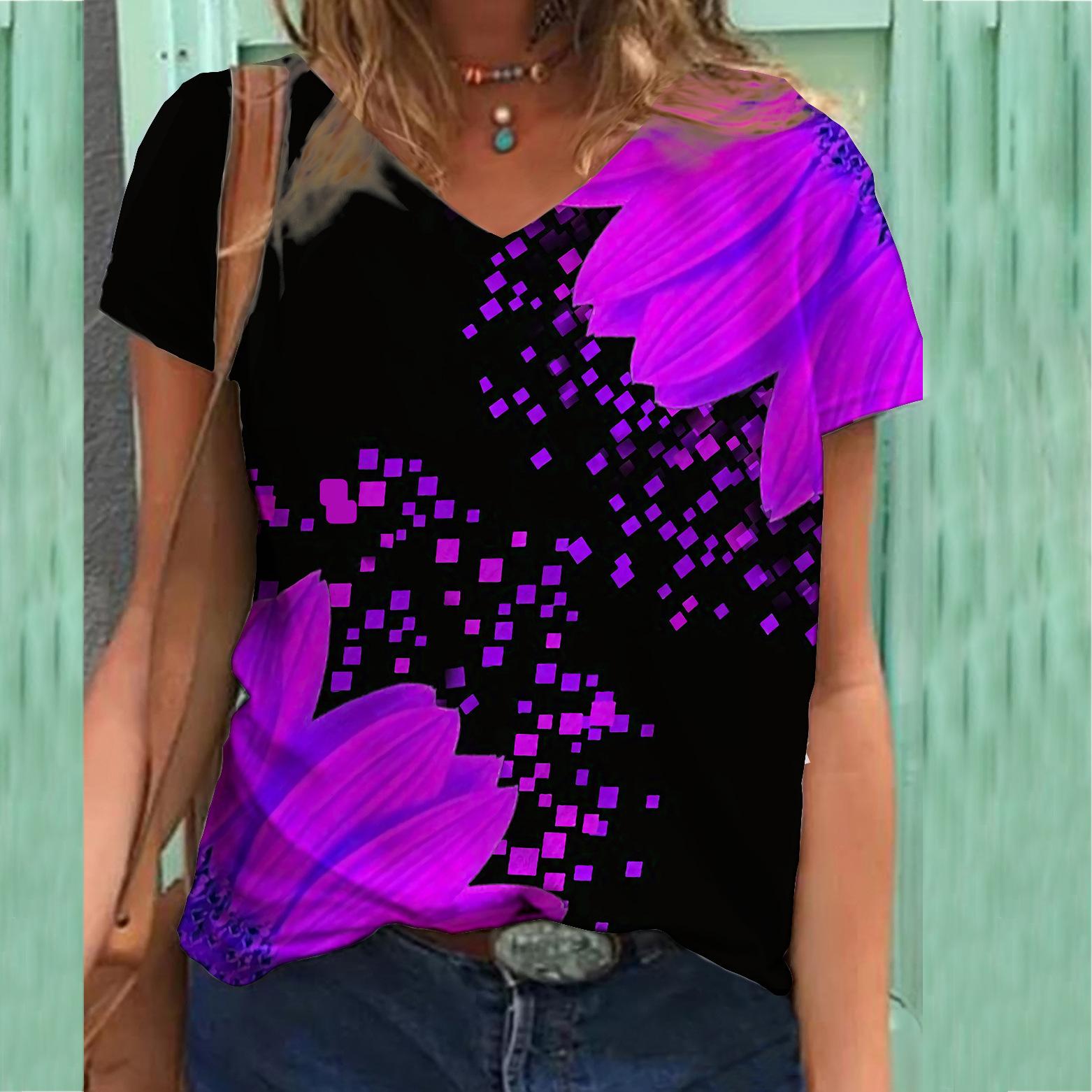 

Модная женская футболка с коротким рукавом и V-образным вырезом большого размера с 3D-принтом 3XL