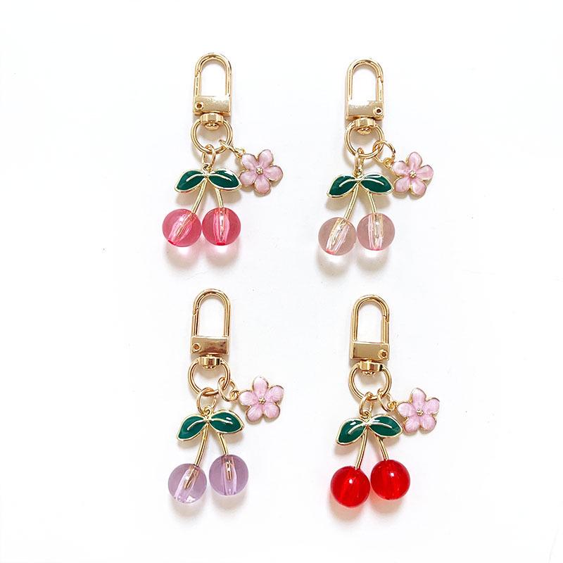 3D Cherry & Blossom Keychain Pendant - Alloy Jewelry Accessory