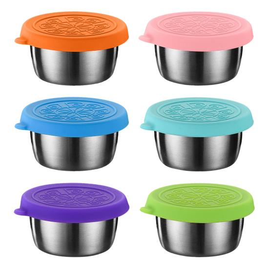 6Pcs Salad Dressing Containers Sauce Cups Food Grade BPA Free Reusable Leak-Proof Small Condiment Containers