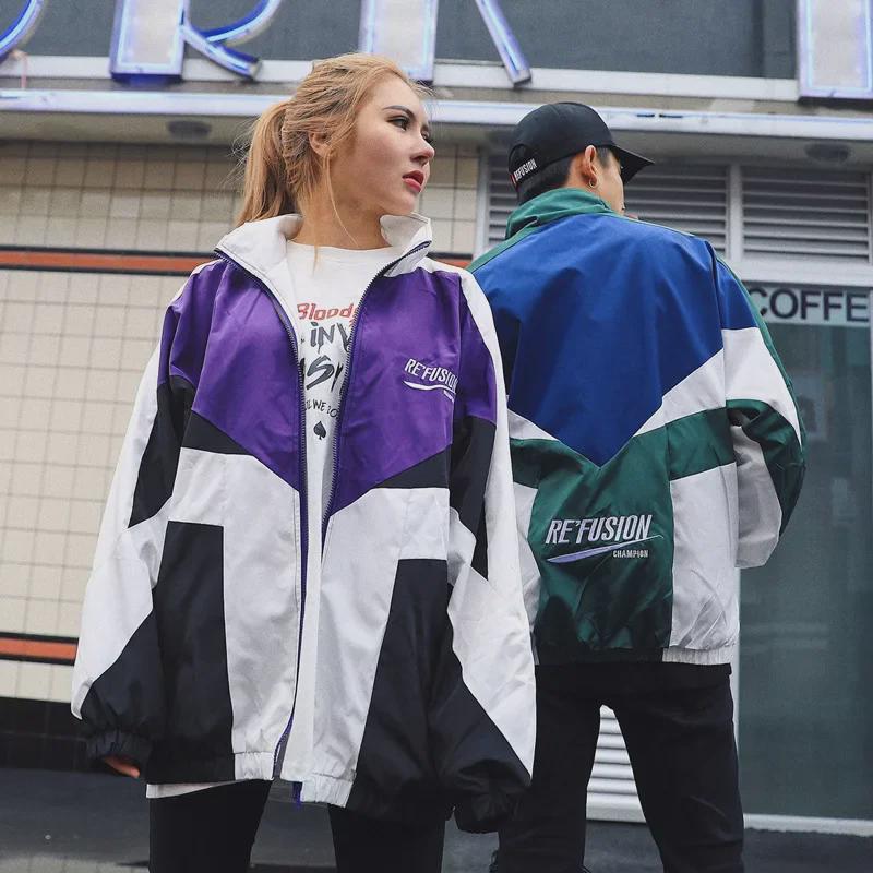 

Ветровка Ulzzang в стиле ретро с цветными блоками Harajuku XXL фиолетовый