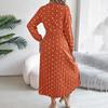 Women Long Sleeve A Line Long Dress High Waist Dot Pleated Autumn Winter Fashion