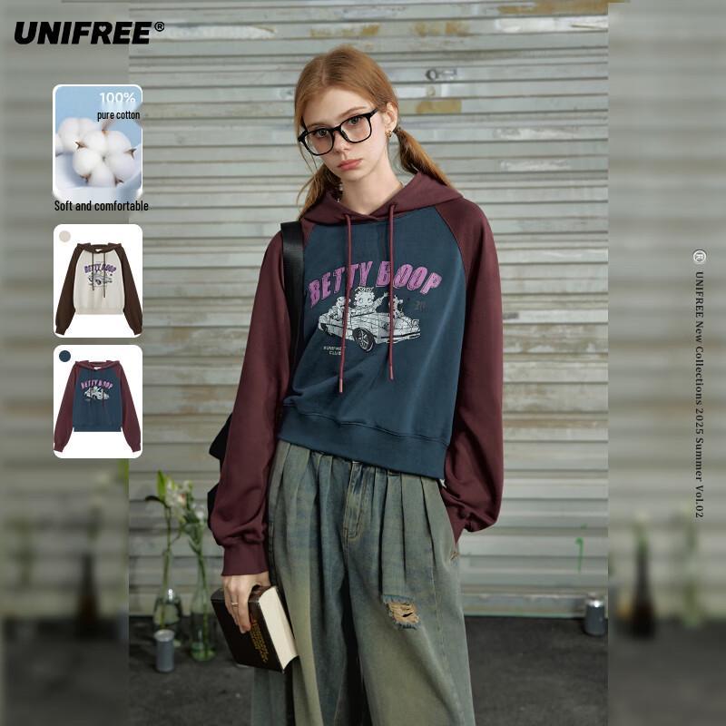 

UNIFREE Women s Color-block Raglan Hooded Sweatshirt S
