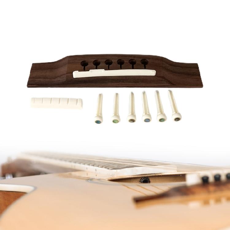 Acoustic Guitar Wood Rosewood Bridge Guitar Wood Bridge Guitar Saddles Nut Slotted with 6 Bridge Pins Easy To Install