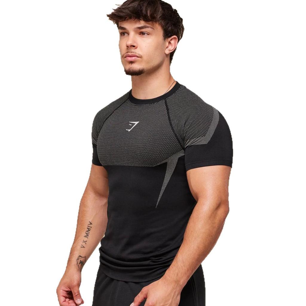 GYMSHARK Herr Quick-Dry Andningsbar Kompressionströja, Kortärmad Muskellinje T-shirt