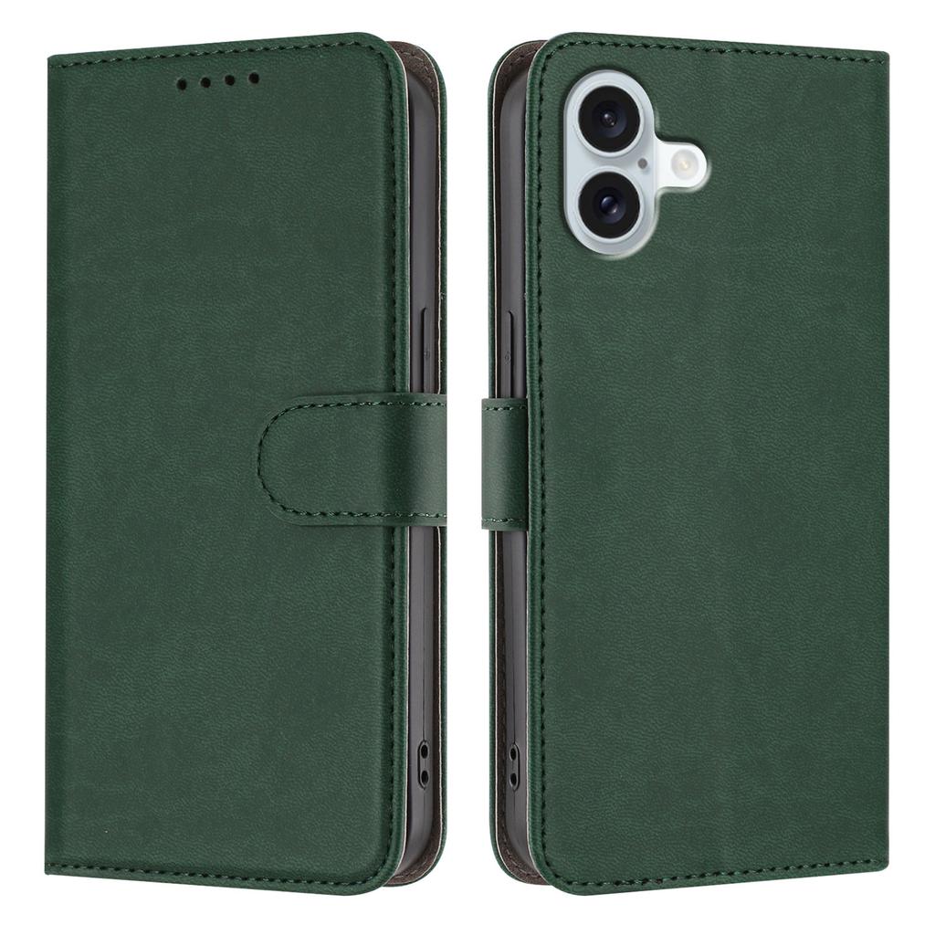 For iPhone 16 Plus Leather Case Solid Color Phone Cover with Wallet