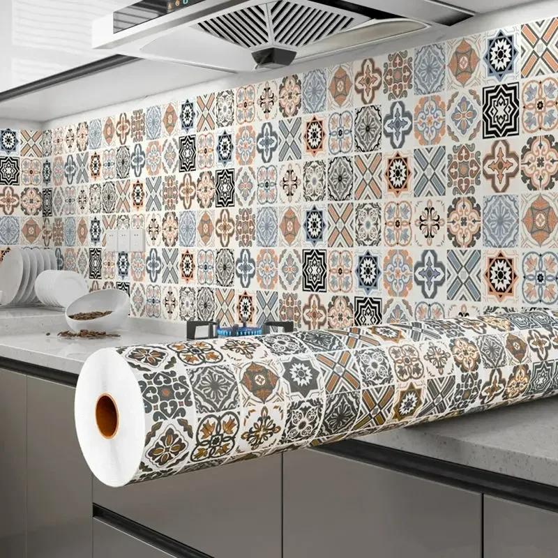 40cm Self-adhesive Wallpaper European Style Waterproof Wall Stickers Bathroom Home Decoration 3D Kitchen Oil-proof PVC