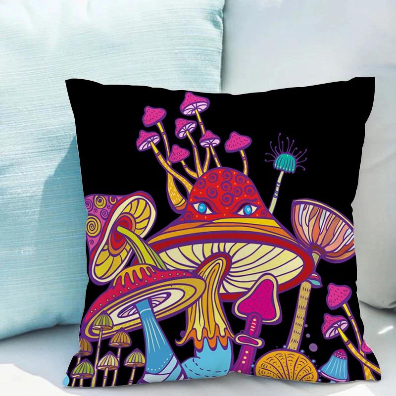 Bed Pillowcases for Pillows Fluorescent Mushroom Cushions Double-sided Printing Pillowcase 45*45 Cushion Covers 45x45 Cover Sofa