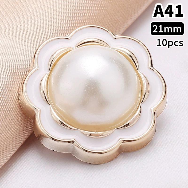 10 Stück 18/21/25mm Blume Perle Gold Kunststoff Schaft Knöpfe für Damen Bekleidung Jacke Pullover Nähzubehör Scrapbooking