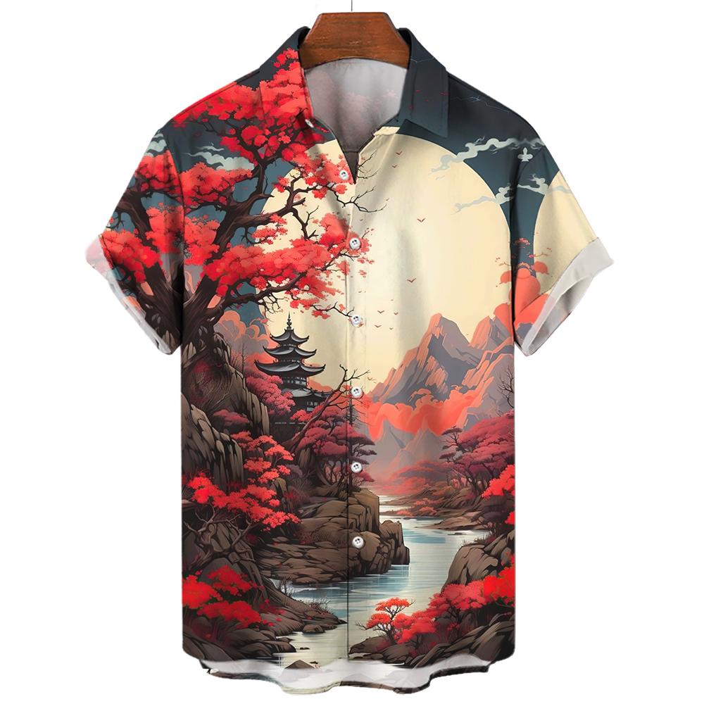 

2025 Новые рубашки для мужчин с коротким рукавом, одежда в японском стиле с рисунком укиё-э, свободные летние рубашки в уличном стиле для мужчин XL
