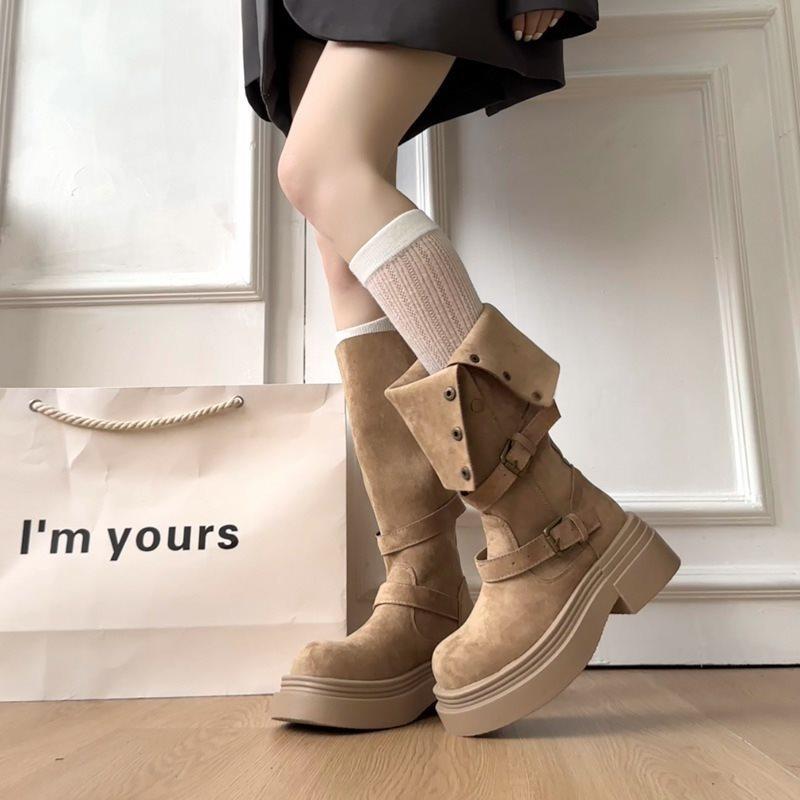 Knight boots new western 2025 stack brown boots women's platform jeans tube tall boots increase height autumn and winter