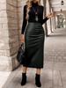 2025 Women's Solid Color PU Leather Slim Fit Skirt with Slit