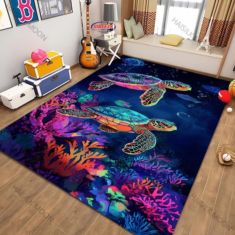 Magic Glowing Turtle Theme Printed Carpet Living Room Bedroom Sofa Office Large Area Decorative Mat Kids Play Rugs Large Size